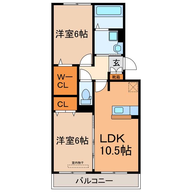 名鉄小牧線 味鋺駅 徒歩11分 3階建 築16年(2LDK/2階)の間取り写真