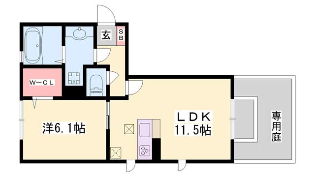 FELICE CASA B棟(1LDK/1階)の間取り写真
