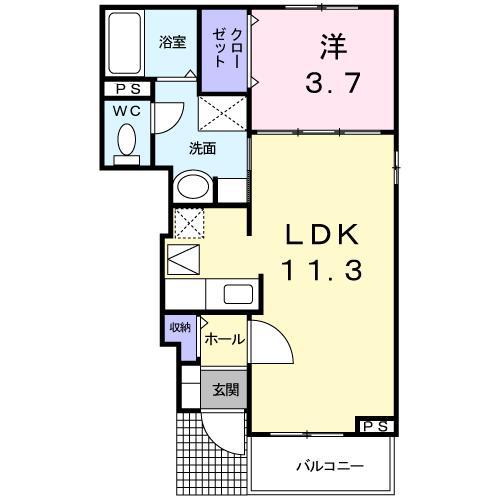 アステカ・ソレアード(1LDK/1階)の間取り写真