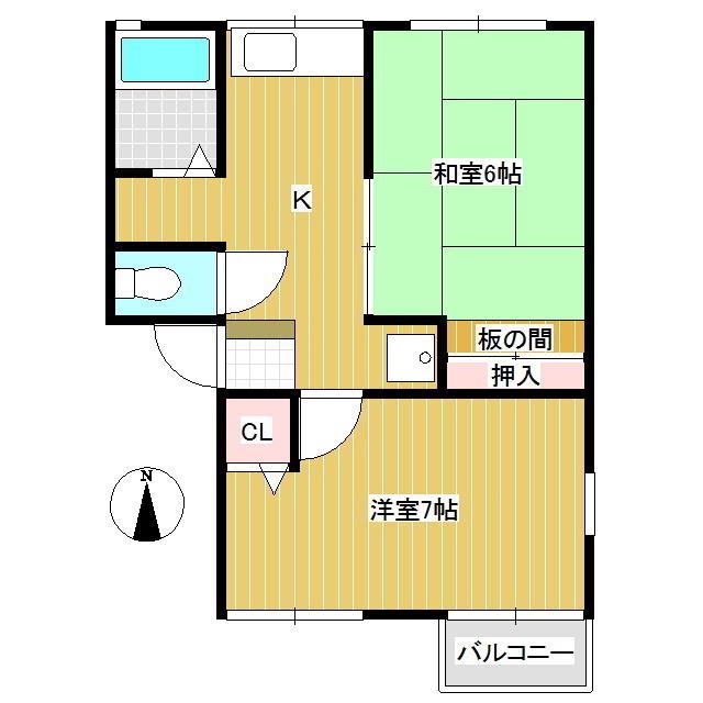 シティハイムシーマB(2K/2階)の間取り写真