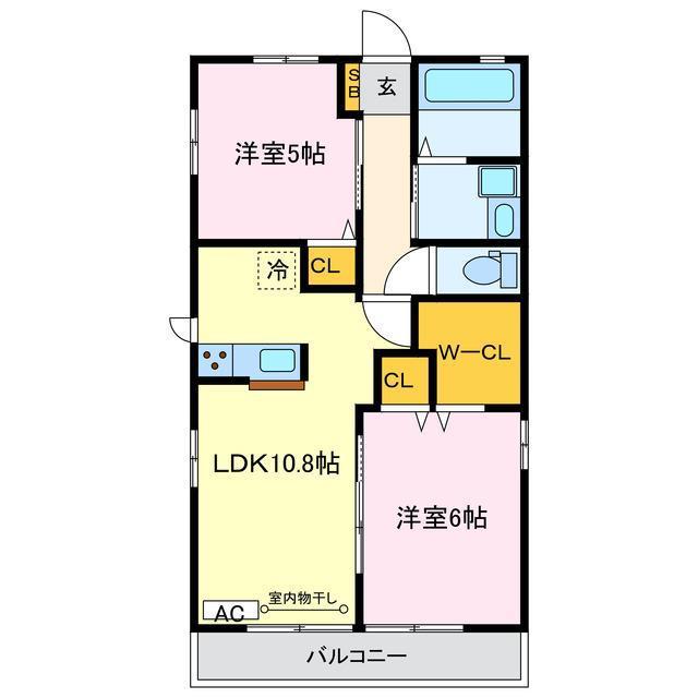 グランデイジ栄III(2LDK/2階)の間取り写真