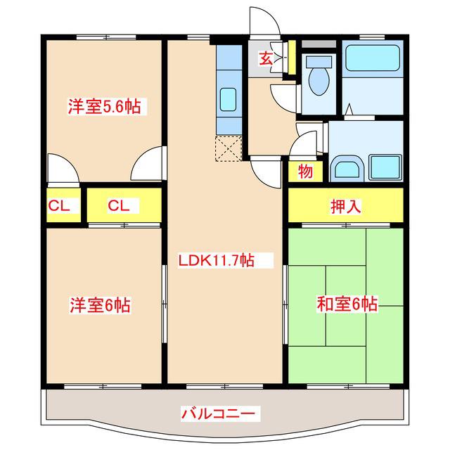 グランレーブ(3LDK/1階)の間取り写真