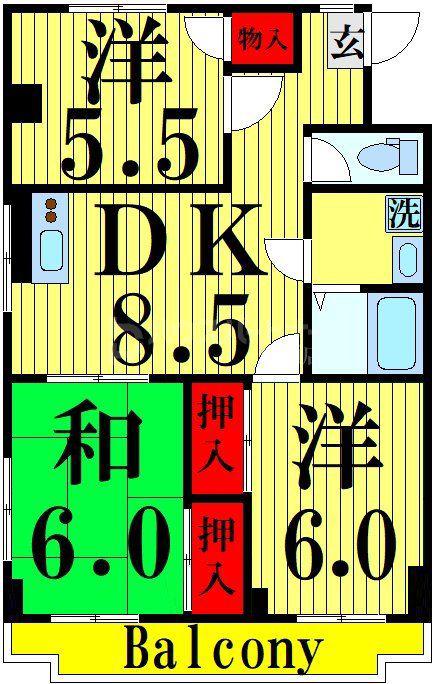 アローハイツ(3DK/2階)の間取り写真