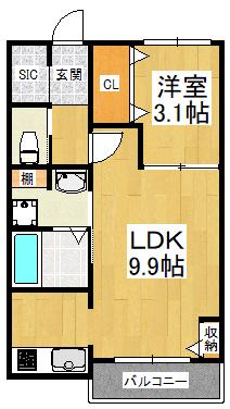 ルピナス深井東町(1LDK/2階)の間取り写真