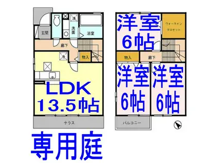 メープルタウン B(3LDK/1階)の間取り写真