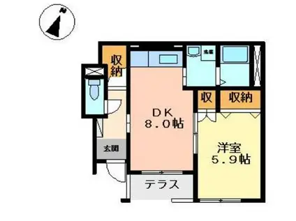 シャトー長沢II(1DK/1階)の間取り写真