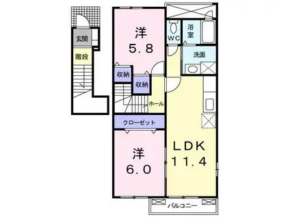 グレイスコート弐番館(2LDK/2階)の間取り写真