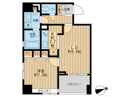 クリオ戸越銀座弐番館(1LDK/13階)の間取り写真