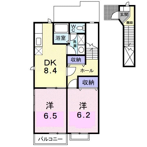 オーブリーアサノB(2DK/2階)の間取り写真