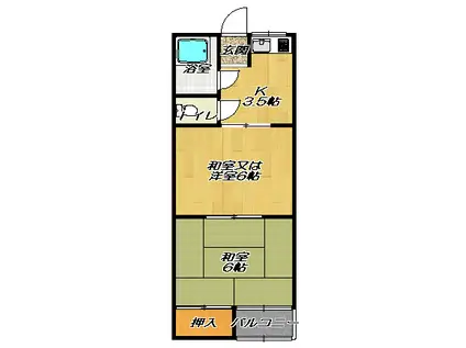 リバーハイツ北館(2DK/2階)の間取り写真