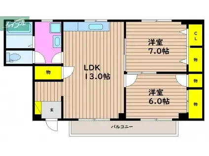 コーポ錦(2LDK/3階)の間取り写真