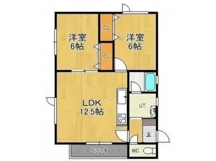 メゾンELLEII(2LDK/1階)の間取り写真