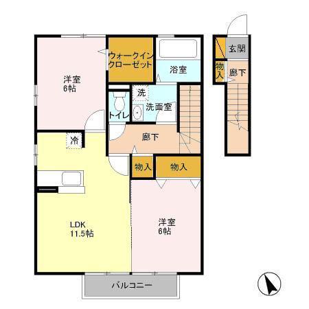 メイプルヒルI棟(2LDK/2階)の間取り写真