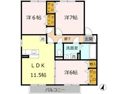リジェールヒルB棟(3LDK/2階)の間取り写真