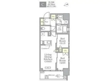 グランエール西日暮里(2LDK/2階)の間取り写真