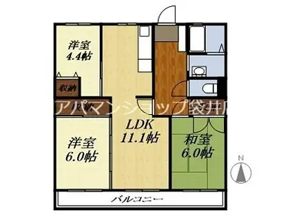AAI高尾(3LDK/4階)の間取り写真