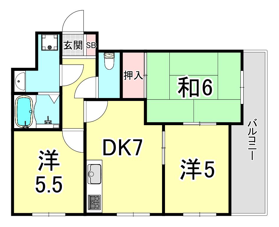 ヒルサイドテラス垂水(3DK/3階)の間取り写真