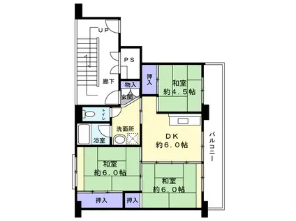 ビレッジハウス花泉西1号棟(3DK/4階)の間取り写真
