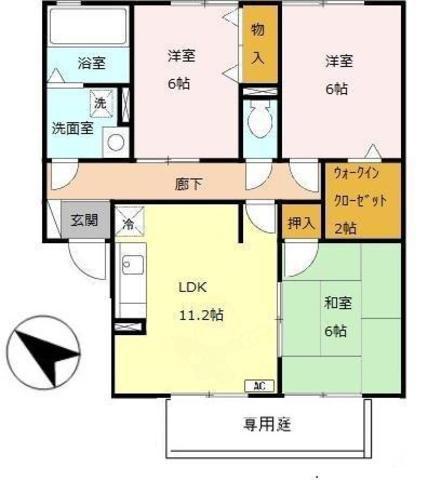 グレイスコートD棟(3LDK/2階)の間取り写真