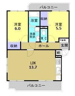 コンフォートパレスA(2LDK/3階)の間取り写真