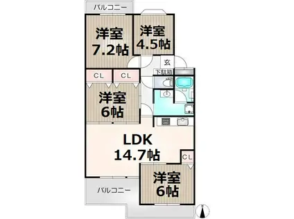 エルグランデ萩山(4LDK/1階)の間取り写真