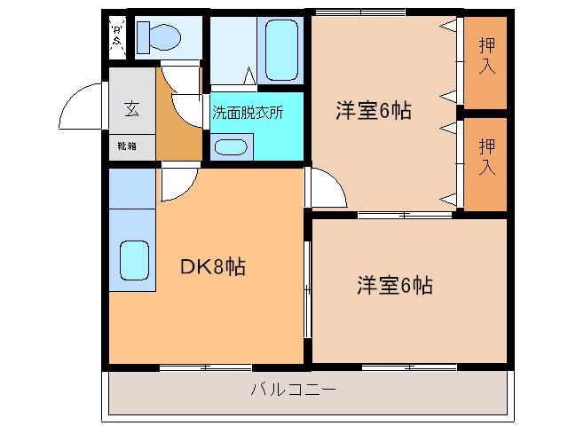 リバティホライゾン(2DK/2階)の間取り写真