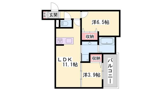 メゾン ド ソルテ B棟(1LDK/1階)の間取り写真