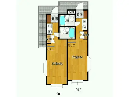 ホワイトハイツ桜ヶ丘2号棟(1K/2階)の間取り写真