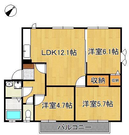 フレグランス学園台 B(3LDK/2階)の間取り写真