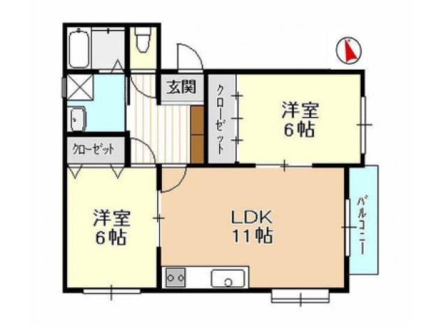 パラディア(2LDK/2階)の間取り写真