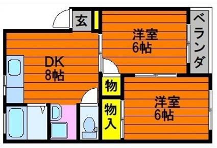 コーポチェリー(2DK/1階)の間取り写真