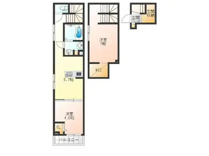 地下鉄四つ橋線 花園町駅 徒歩1分 3階建 築1年(2DK/1階)の間取り写真