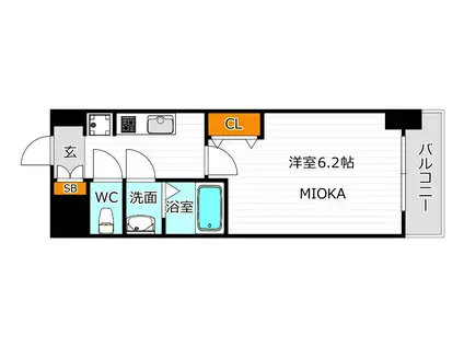 プレサンス上町台夕陽丘(1K/1階)の間取り写真