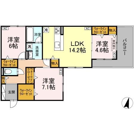 DIOSPERSIMMON長泉 II棟(3LDK/3階)の間取り写真