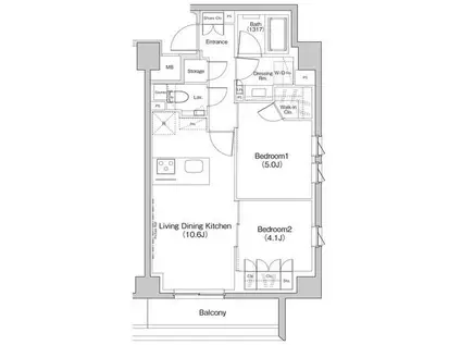 ザ・パークハビオ下北沢(2LDK/3階)の間取り写真