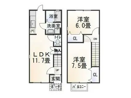 グレース・イン・吉見 A(2LDK/1階)の間取り写真