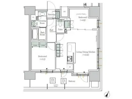 ONE ROOF RESIDENCE TAMACHI(2LDK/14階)の間取り写真