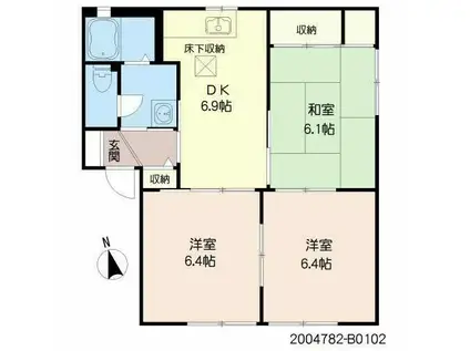 ロードサイド到津B棟(3DK/1階)の間取り写真