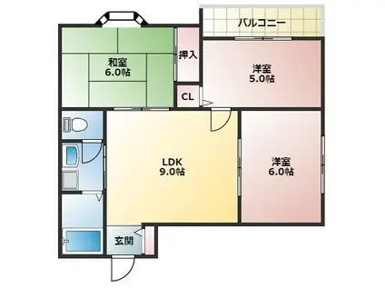 レジデンス三津屋(3DK/3階)の間取り写真