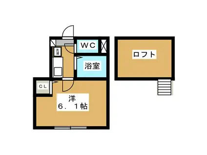 ユイットA(1K/2階)の間取り写真