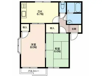 サンフレグランス和S(2DK/2階)の間取り写真