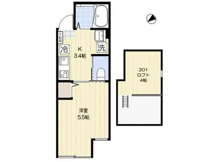 メローペ(ワンルーム/2階)の間取り写真