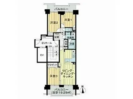 サンステージ緑園都市東の街7番館(3LDK/13階)の間取り写真