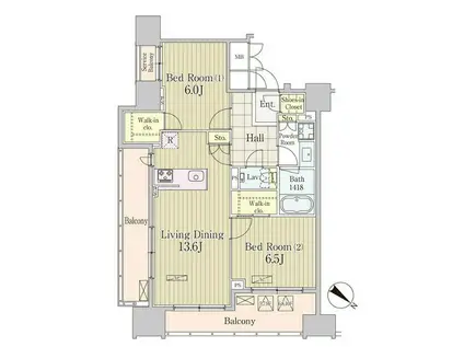 グランパレス東京八重洲アベニュー(2LDK/8階)の間取り写真