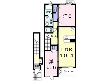 ハピネスII(2LDK/2階)の間取り写真