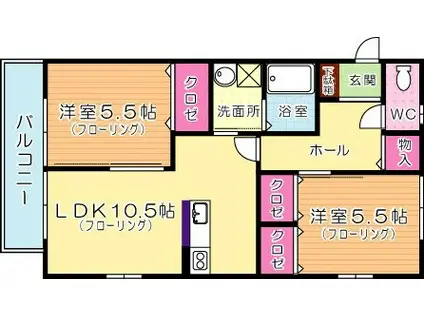 SPRINGHILLTOP(2LDK/1階)の間取り写真