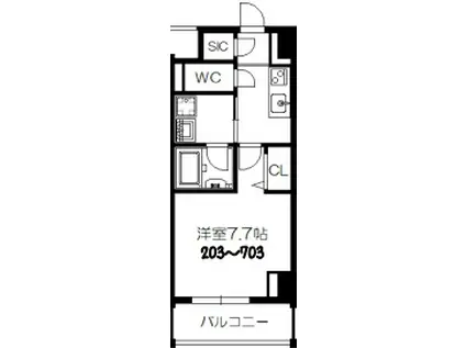 ロイヤルパークヒルズうめきた(1K/7階)の間取り写真