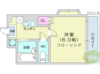 コスモハイツ旭ヶ丘(1K/3階)の間取り写真