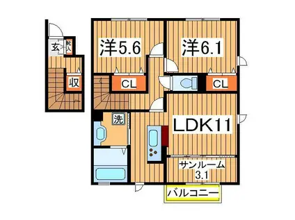 フォレステージ イーストA(2LDK/2階)の間取り写真