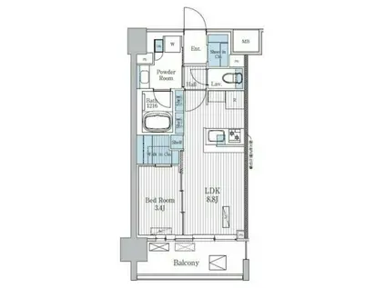 テラ蚕糸の森(1LDK/4階)の間取り写真
